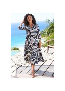 Lascana, Unisex, Lascana Maxikleid mit Animalprint und Knopfleiste, Sommerkleid, Strandkleid, creme, graublau bedruckt, 38, N-Gr, Maxikleid mit rundem