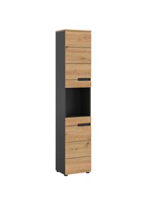 Welltime, Welltime Hochschrank &raquo;REHAT, T&uuml;ren mit Soft-Close, eingefasste Griffaussparung in der Front&laquo; BxHxT: 38x193x34 cm, 2 T&uuml;ren, 5 F&auml;cher, basalt 