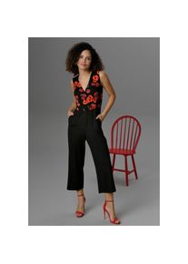 Aniston CASUAL Overall, mit gebl&uuml;mtem Oberteil in Wickeloptik und uni Hose in Culotte-Form schwarz 34 N-Gr schwarz-orange-rot-olivgr&uuml;n-hellgr&uuml;n...