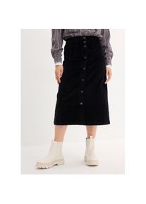 bonprix, Unisex, bonprix Cordrock mit Stretch, mit durchgehender Knopfleiste, mit G&uuml;rtelschlaufen, schwarz, 46, Cordrock in Midi-L&auml;nge mit A-Linien-