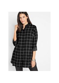 bonprix, Unisex, bonprix Longbluse &raquo;Karierte Longbluse mit Taschen&laquo; figurumspielende Passform, mit Karomuster, aus Viskose, schwarz, wollwei&szlig; kariert,