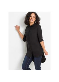 bonprix, Unisex, bonprix Langarmbluse &raquo;Bluse aus Baumwoll-Viskose Mix&laquo; bequeme Passform, aus Viskose, mit Spitze aus Baumwolle, Langarm, schwarz, 52, 