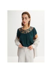 bonprix, Unisex, bonprix Kurzarmbluse &raquo;Bluse aus reiner Viskose&laquo; gerade Passform, f&uuml;r vielseitige Anl&auml;sse, aus Viskose, mit Spitze, tiefgr&uuml;n, 38, 