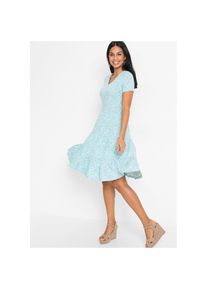 bonprix, Unisex, bonprix Jerseykleid f&uuml;r femininen Look, aus Viskose und Elasthan, A-Linie, Kurzarm, t&uuml;rkisblau gebl&uuml;mt, 48/50 (XL), N-Gr, Jerseykleid