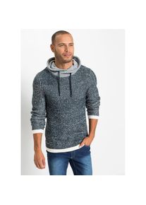 bonprix, Herren, bonprix Strickpullover aus Polyacryl, mit Schalkragen und Kordelzug, melierte Optik, dunkelblau, wollwei&szlig; meliert, 60/62 (XXL), 