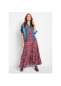 bonprix, Unisex, bonprix Maxikleid aus reiner Baumwolle, Loose Fit, Kurzarm-Design, mit Allover-Muster, bordeaux gebl&uuml;mt, 56, N-Gr, Maxikleid f&uuml;r 
