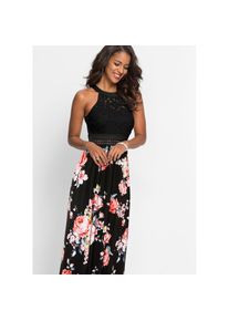 bonprix, Unisex, bonprix Jerseykleid f&uuml;r romantischen Look, aus Polyester und Elasthan, &auml;rmellos, schwarz, rosa gebl&uuml;mt, 44, N-Gr, Jerseykleid mit 