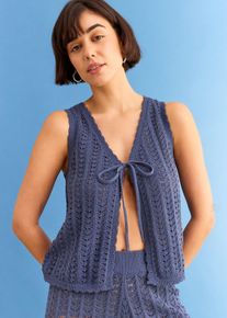 Strick-Weste mit Lochmuster in blau, Gr&ouml;sse 40/42 (M), bonprix