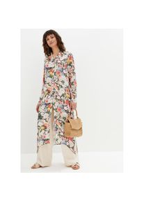 bonprix, Unisex, bonprix Longbluse &raquo;Longbluse aus fliessender Viskose&laquo; in A-Linie, aus Viskose, mit Bl&uuml;tendruck, mit Hemdblusenkragen, oliv gebl&uuml;mt, 