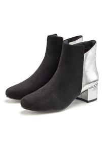 Lascana, Unisex, Lascana Stiefelette mit komfortablem Blockabsatz, Stiefel, Boots VEGAN, schwarz, silber, 36, Stiefelette aus modischem Materialmix