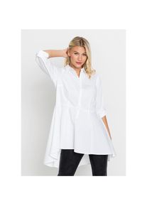bonprix, Unisex, bonprix Longbluse ausgestellte Passform, aus Baumwolle und Elasthan, wei&szlig;, 34, Modische Longbluse mit angesagtem Vokuhila-Look