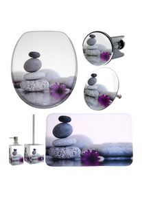 Sanilo, Badaccessoire-Set &raquo;Energy Stones&laquo; WC-Sitz, Badteppich, St&ouml;psel, Seifenspender und WC-B&uuml;rste, grau, lila