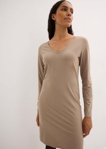Robes en jersey &agrave; col V en marron, Taille 44/46 (L), 95% coton, Couleur/Motif: taupe+noir, bonprix
