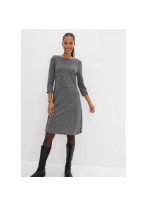 bonprix, Unisex, bonprix Midikleid aus Polyester, Viskose und Elasthan, ausgestellte Passform, schwarz, wollwei&szlig; graphisch, 52/54 (XXL), N-Gr, 