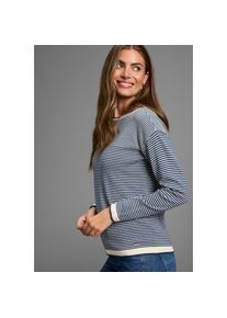 Laura Scott, Unisex, Rundhalspullover Feinstrickpullover aus Strukturstrick mit Streifen, gr&uuml;n wei&szlig; gemustert, 40/42, Rundhalspullover aus elastischem