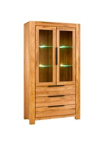 Home Affaire, Home Affaire Vitrine Glast&uuml;ren m. D&auml;mpfern, Schubladen m. Selbsteinzug, Schw. Metallgriffe, braun, FSC -zertifizierter Holzwerkstoff, 