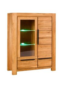 Home Affaire, Home Affaire Vitrine F&auml;cher und Schubkasten mit Selbsteinzug. Front&Deckplatte Massiv Eiche, braun, FSC -zertifizierter Holzwerkstoff, 