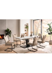 Goodproduct, GOODproduct Essgruppe &raquo;"Altona", Esstisch ausziehbar plus 6 St&uuml;hle, TOPSELLER!&laquo; Esstisch ausziehbar 140 - 180 cm, 6 Freischwinger, 7 tlg.