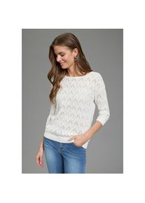 Laura Scott, Unisex, Ajourpullover mit femininen Lochmuster, 3/4 &Auml;rmeln und U-Boot Ausschnitt, wei&szlig;, 36/38, Ajourpullover aus Strick f&uuml;r einen 