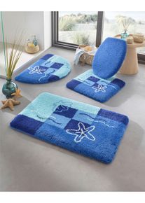 Hagemann Witt Badematte, t&uuml;rkis-royalblau-gemustert, Gr&ouml;&szlig;e 50x50 cm - WC-Vorlage ohne Ausschnitt, 100% Polyacryl