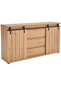 Landscape Sideboard , Schwarz, Eichefarben , Metall, Holzwerkstoff , 2 F&auml;cher , 3 Schublade(n) Schubladen , 160x86x40 cm , Bsci , Kleinm&ouml;bel, Kommoden, Sideboards