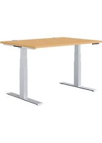 Sch&auml;fer Shop Sch&auml;fer Shop Genius Schreibtisch MODENA FLEX, elektrisch h&ouml;henverstellbar, Rechteck, T-Fuss, B 1200 x T 800 mm, Buche/weissalu