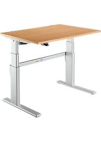 Schreibtisch Komfort, elektrisch h&ouml;henverstellbar, Rechteck, C-Fuss, B 1200 x T 800 x H 655-1305 mm, Buche/weissaluminium RAL 9006
