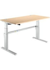 Schreibtisch Komfort, elektrisch h&ouml;henverstellbar, Rechteck, C-Fuss, B 1600 x T 800 x H 655-1305 mm, Ahorn/weissaluminium RAL 9006