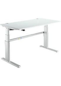 Schreibtisch Komfort, elektrisch h&ouml;henverstellbar, Rechteck, C-Fuss, B 1600 x T 800 x H 655-1305 mm, lichtgrau/weissaluminium RAL 9006