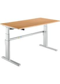 Schreibtisch Komfort, elektrisch h&ouml;henverstellbar, Rechteck, C-Fuss, B 1600 x T 800 x H 655-1305 mm, Buche/weissaluminium RAL 9006