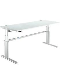Schreibtisch Komfort, elektrisch h&ouml;henverstellbar, Rechteck, C-Fuss, B 1800 x T 800 x H 655-1305 mm, lichtgrau/weissaluminium RAL 9006