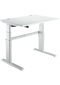 Schreibtisch Komfort, elektrisch h&ouml;henverstellbar, Rechteck, C-Fuss, B 1200 x T 800 x H 655-1305 mm, lichtgrau/weissaluminium RAL 9006