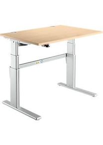 Schreibtisch Komfort, elektrisch h&ouml;henverstellbar, Rechteck, C-Fuss, B 1200 x T 800 x H 655-1305 mm, Ahorn/weissaluminium RAL 9006