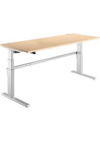Schreibtisch Komfort, elektrisch h&ouml;henverstellbar, Rechteck, C-Fuss, B 1800 x T 800 x H 655-1305 mm, Ahorn/weissaluminium RAL 9006