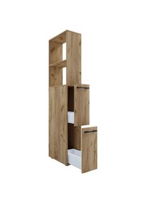 Mid.you Hochschrank , Honigeiche , Metall , 1 F&auml;cher , 2 Schublade(n) Schubladen , 25x183x50 cm , stehend , Badezimmer, Badm&ouml;belsets & -serien, Badm&ouml;belserien