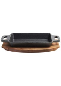 Homeware Profession. Servierpfanne , Naturfarben, Schwarz , Holz, Metall , Akazie , vollmassiv , 0.4 l , rechteckig , 15x3.5x29.9 cm , Lfgb , backofengeeignet , Kochgeschirr, Pfannen, Bratpfannen
