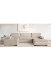 Goodproduct, GOODproduct Wohnlandschaft &raquo;U-Form Home System&laquo; 2 Ottomanen,Bonnelfederkern, Schlaffunktion, beige, 100%Polyester, B/H/T: 307 cm x 41 cm 