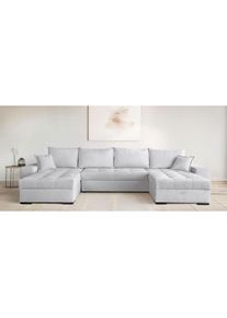 Goodproduct, GOODproduct Wohnlandschaft &raquo;U-Form Home System&laquo; 2 Ottomanen,Bonnelfederkern, Schlaffunktion, hellgrau, 100%Polyester, B/H/T: 313 cm x 41 