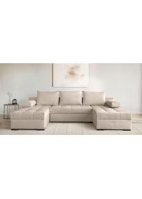 Goodproduct, GOODproduct Wohnlandschaft &raquo;U-Form Home System&laquo; 2 Ottomanen,Bonnelfederkern, Schlaffunktion, beige, 100%Polyester, B/H/T: 269 cm x 41 cm 