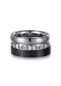 Kingka, Unisex, Ring-Set &raquo;Pyramide&laquo;, edelstahlfarben, schwarz, 60, Carbon Edelstahl, 12,5mm, 3 teiliges Stapelring-Set im einzigartigen Design - auch 