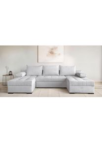 Goodproduct, GOODproduct Wohnlandschaft &raquo;U-Form Home System&laquo; 2 Ottomanen,Bonnelfederkern, Schlaffunktion, hellgrau, 100%Polyester, B/H/T: 269 cm x 41 