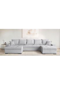 Goodproduct, GOODproduct Wohnlandschaft &raquo;U-Form Home System&laquo; 2 Ottomanen,Bonnelfederkern, Schlaffunktion, hellgrau, 100%Polyester, B/H/T: 333 cm x 41 