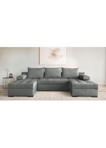 Goodproduct, GOODproduct Wohnlandschaft &raquo;U-Form Home System&laquo; 2 Ottomanen,Bonnelfederkern, Schlaffunktion, grau, 100%Polyester, B/H/T: 269 cm x 41 cm x