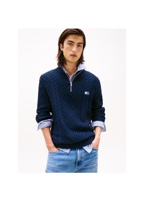 Tommy Jeans, Herren, Strickpullover Troyer-Kragen mit Reissverschluss, slim fit, Zopfstrick-Muster, schwarz night navy tonal, 3XL, Zopfstrickpullover 