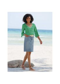 Heine, Unisex, Heine Longbluse, grasgr&uuml;n, ecru, bedruckt, 42, V-Ausschnitt mit goldfarbenem Schmuck-Detail