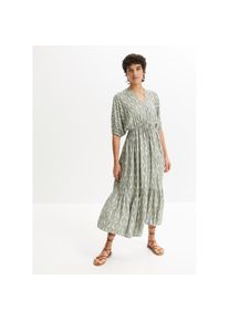 bonprix, Unisex, bonprix Midikleid &raquo;Midikleid aus fliessender Viskose&laquo; aus Viskose, ausgestellte Passform, mit Fledermaus&auml;rmeln, dunkelgr&uuml;n, sandbeige