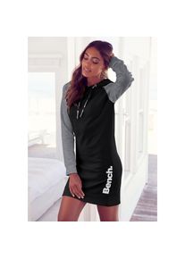 Bench. Loungewear, Unisex, Sweatkleid mit Kapuze und farblich abgesetzten &Auml;rmeln, anthrazit, schwarz, 36/38, N-Gr, Sweatdress mit Logodruck
