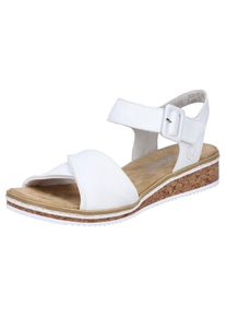 Rieker, Unisex, Sandalette Keilsandale, Sommerschuh, Urlaubsschuh mit Klettriemchen, wei&szlig;, 40, Sandalette mit Keilabsatz in Korkoptik