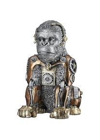Gilde, Gilde Dekoobjekt &raquo;Figur Gorilla Steampunk Gorilla silberfarben H. 31 cm&laquo;, silberfarben, Kunstharz, B/H/T: 17,5 cm x 31 cm x 23,5 cm