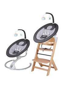 BABYGO Hochstuhl &raquo;Family Homey Set, natur/dunkelgrau&laquo;, mit elektrischer Babywippe inkl. Spielbogen beige natur/dunkelgrau